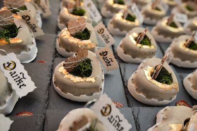 Sweet food with text on table at store for sale