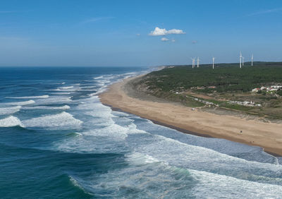 Aerial view of sea against sky. nazare, portugal