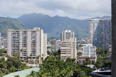 High angle view of buildings in city against sky