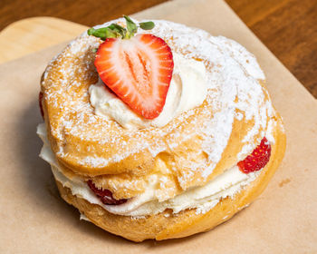 High angle view of dessert in plate on table