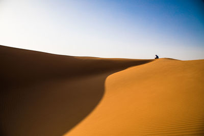 A man  on the dune in the desert