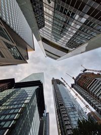 Worm's eye view shot of the frankfurt main city skyscrapers