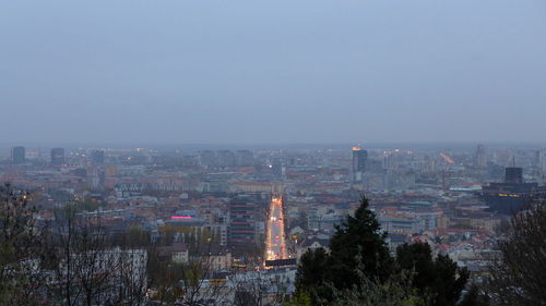 High angle view of buildings in city