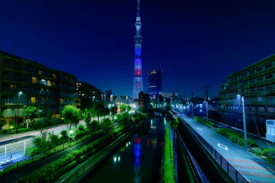 Illuminated buildings in city at night