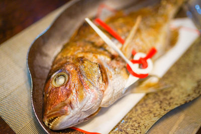 Close-up of seafood on table