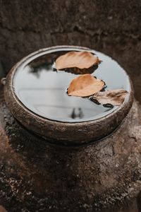 High angle view of broken glass on table