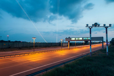 Light trails on road at night