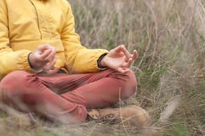 Low section of woman sitting on field