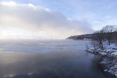 Scenic view of sea against sky during winter