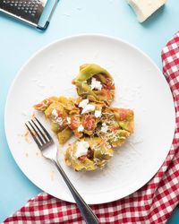 High angle view of food in plate on table