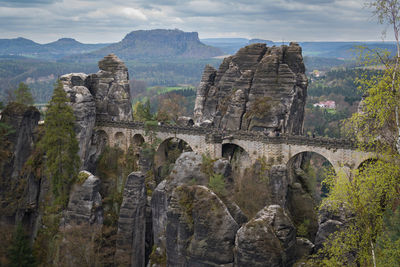 View of castle on mountain against sky