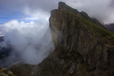 Scenic view of mountains against cloudy sky in dolomites 