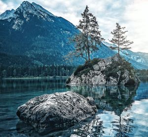 Scenic view of lake against mountain range