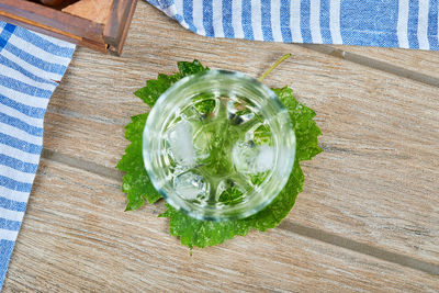 High angle view of drink on table