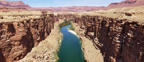 Panoramic view of rock formations in water