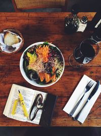 High angle view of food served in plate