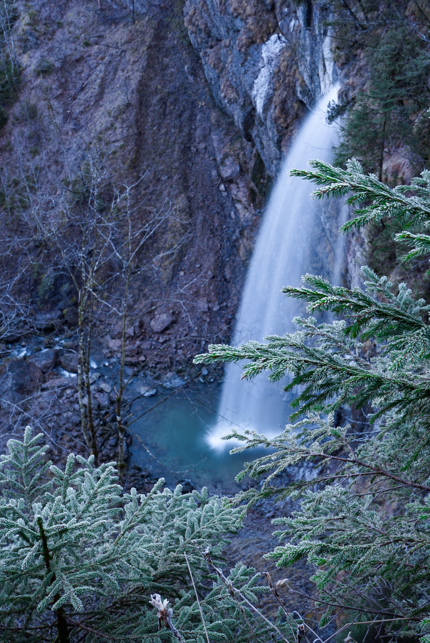 water, scenics - nature, beauty in nature, waterfall, long exposure, motion, forest, tree, plant, flowing water, rock, land, nature, rock - object, non-urban scene, no people, environment, blurred motion, solid, outdoors, power in nature, flowing, rainforest, falling water