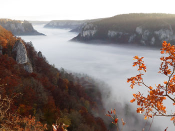 Scenic view of danube valley against sky during autumn