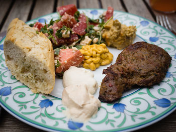 Close-up of served food in plate