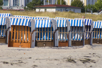 View of chairs on beach