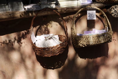 High angle view of dessert in basket