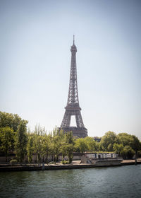Low angle view of eiffel tower against clear sky