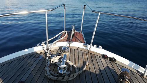 High angle view of sailboat sailing on sea