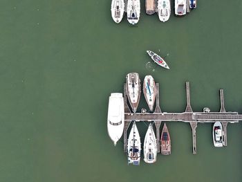 High angle view of ship moored on river