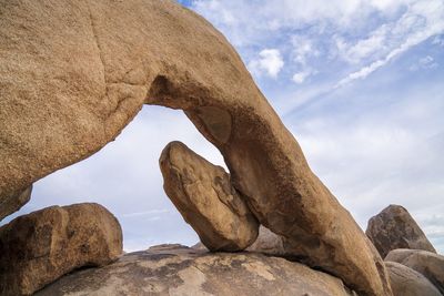 Low angle view of rock formations against sky