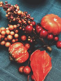 High angle view of cherries