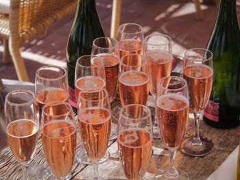 Champagne served on table