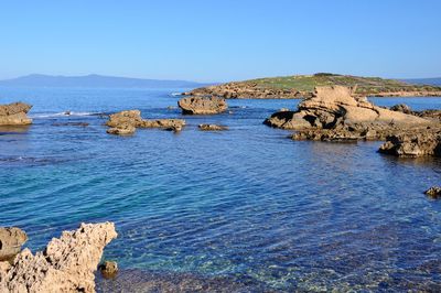 Scenic view of sea against clear sky