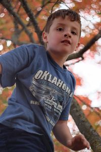 Close-up of boy against trees