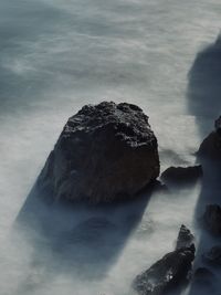 Waves agains the coast in costa del sol, spain