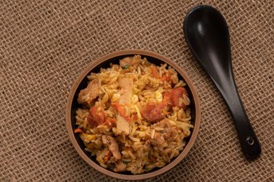 High angle view of breakfast served in bowl