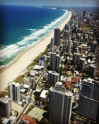 High angle view of city at seaside