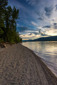 Scenic view of beach against sky during sunset