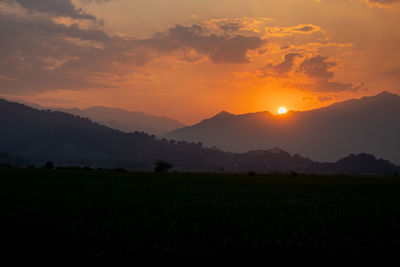 Scenic view of field against sky during sunset