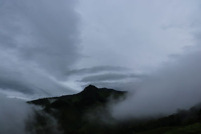 Scenic view of mountains against cloudy sky