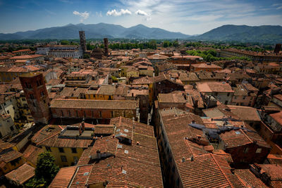 High angle view of townscape against sky