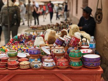 Various objects displayed for sale in market