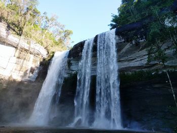 Low angle view of waterfall