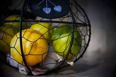 Close-up of ball hanging on table