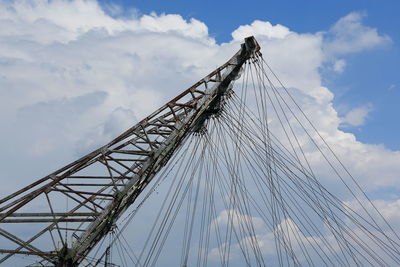 Low angle view of crane against sky