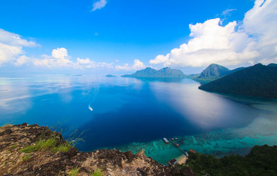 Panoramic view of sea against blue sky