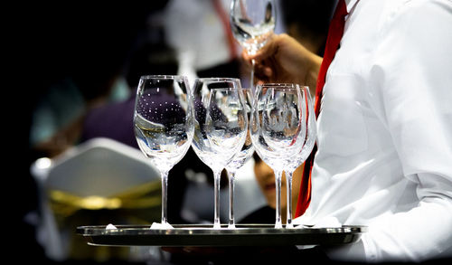 Wineglass on table in restaurant
