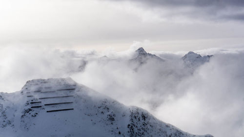 Scenic view of snow covered mountains against sky