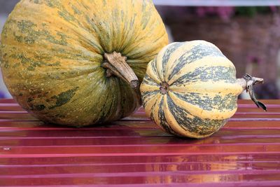 Close-up of pumpkin on table