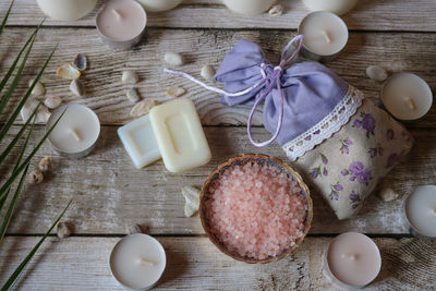 High angle view of food on table