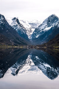 Scenic view of snowcapped mountains against sky